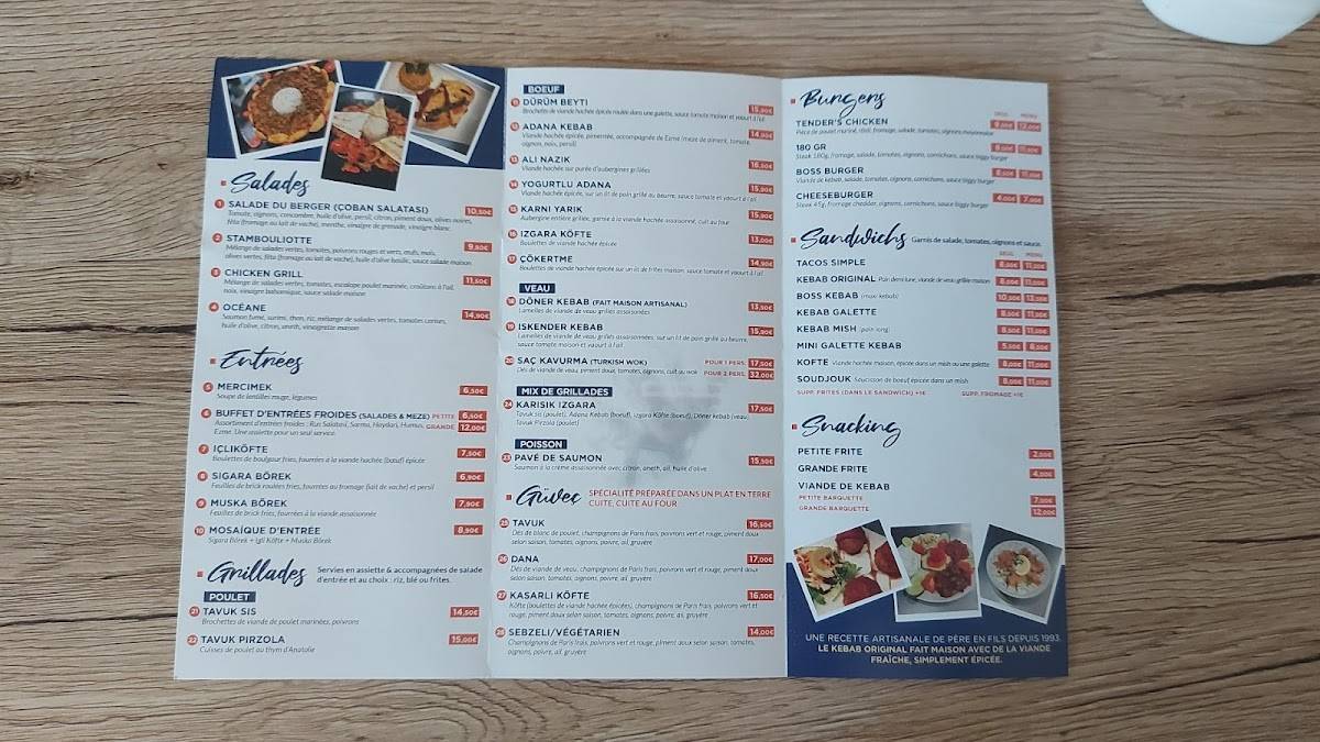 Menu de Le Bosphore