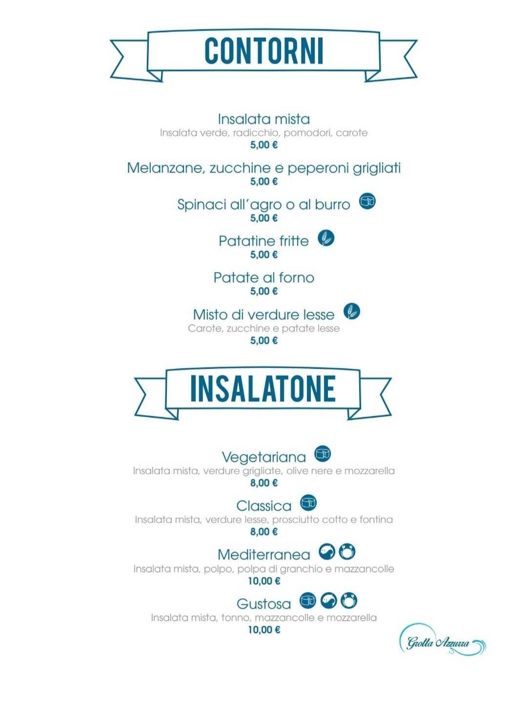 Menu di Grotta Azzurra - Ristorante Pizzeria 