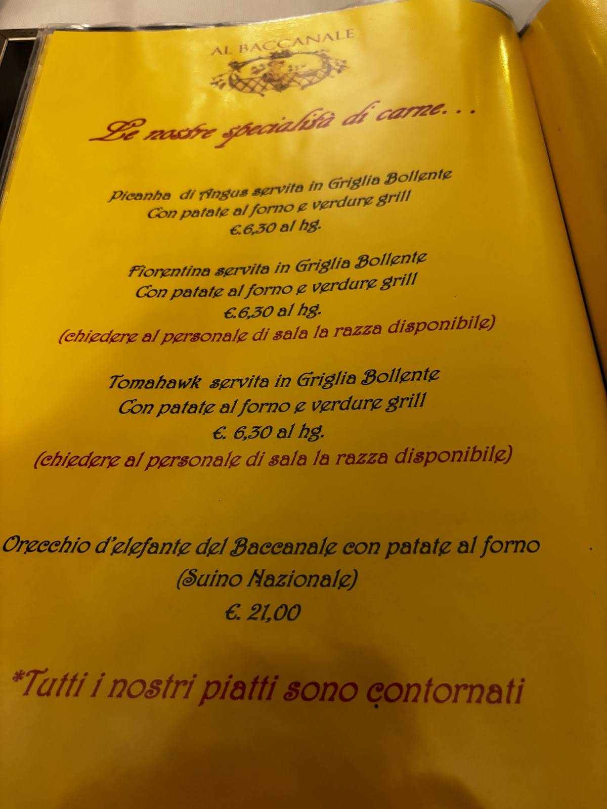 Menu di Ristorante Baccanale 