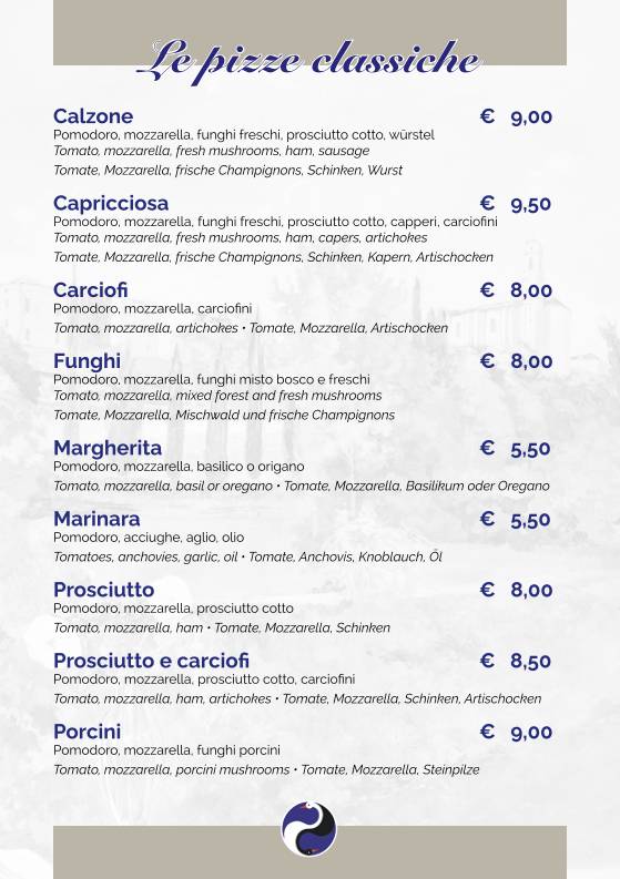 Menu di Pizzeria Trattoria Cygnus 