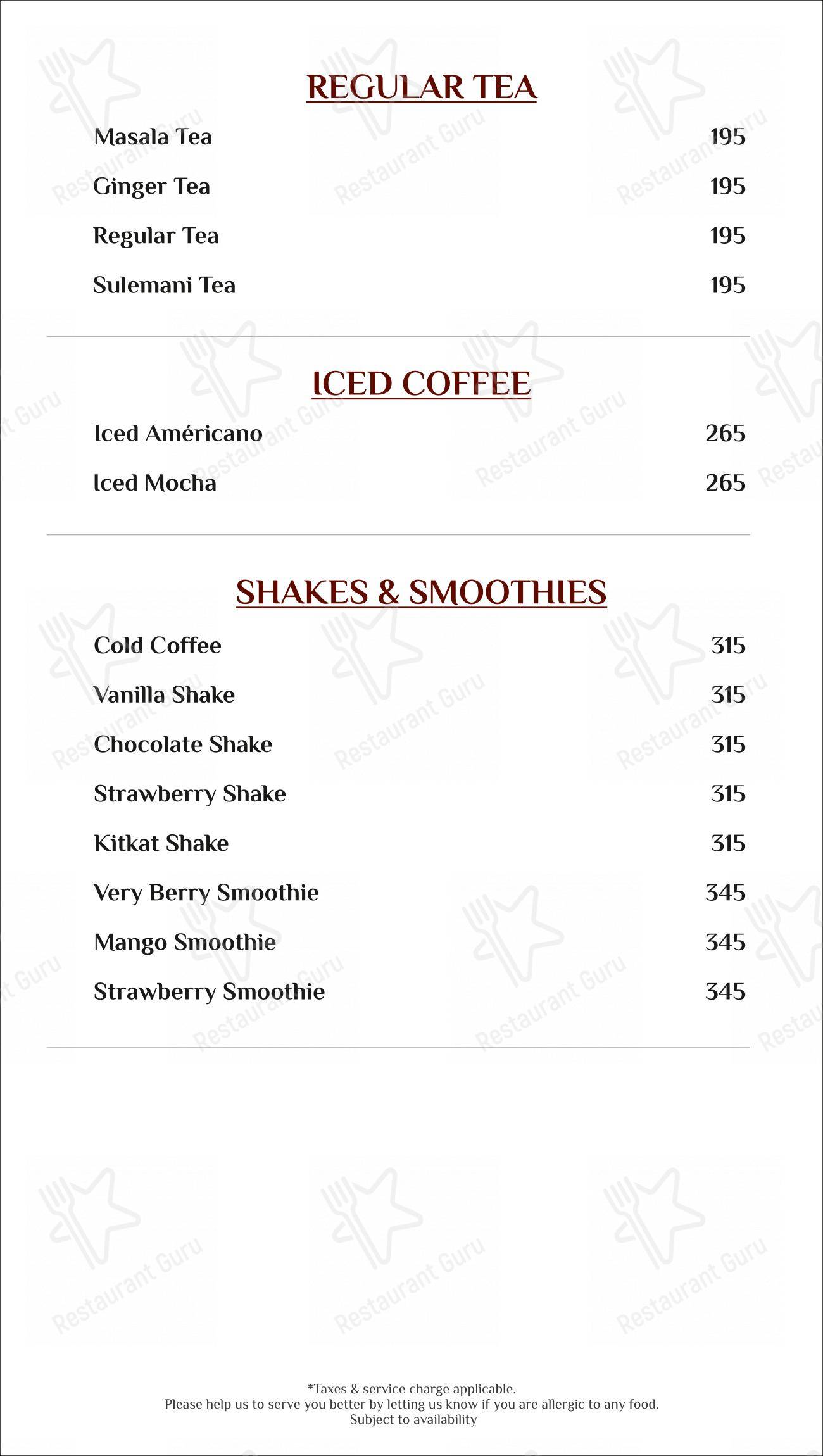 Menu for the Moon Tree Cafe cafe