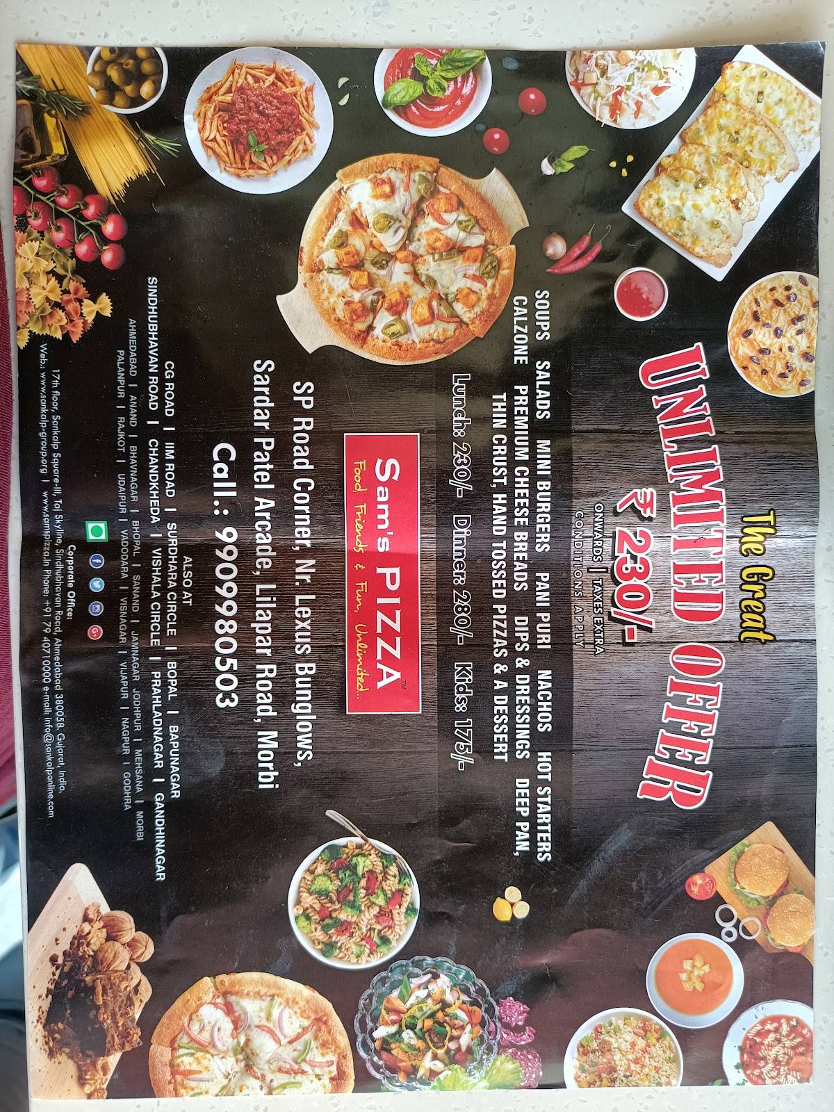 Sam's Pizza menu