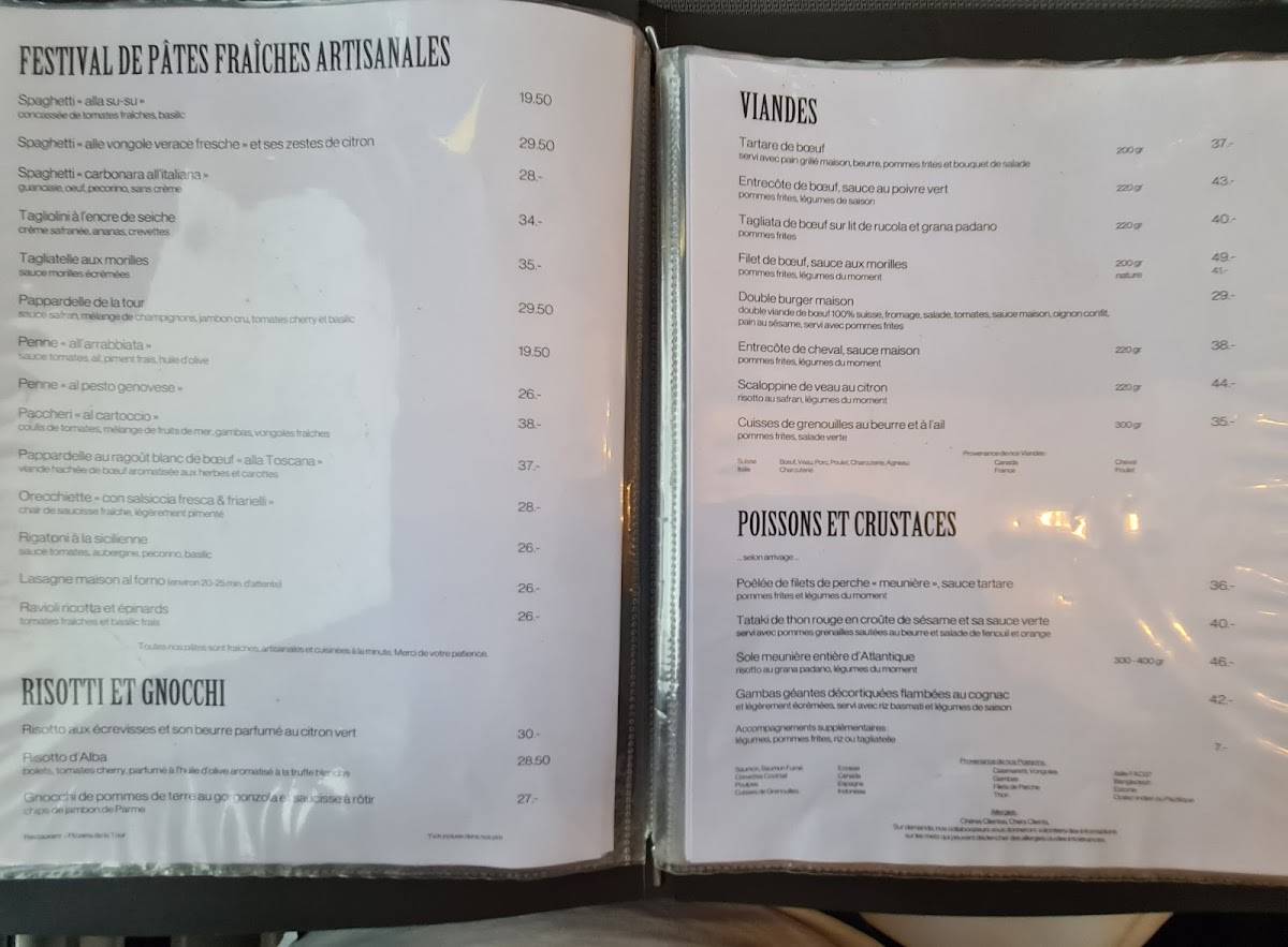 Menu di Restaurant de la Tour 