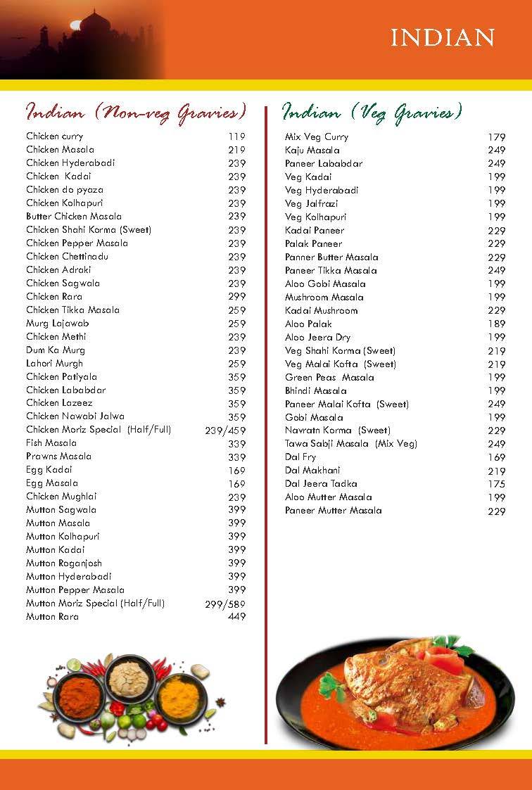 Moriz Restaurant Brookfield menu