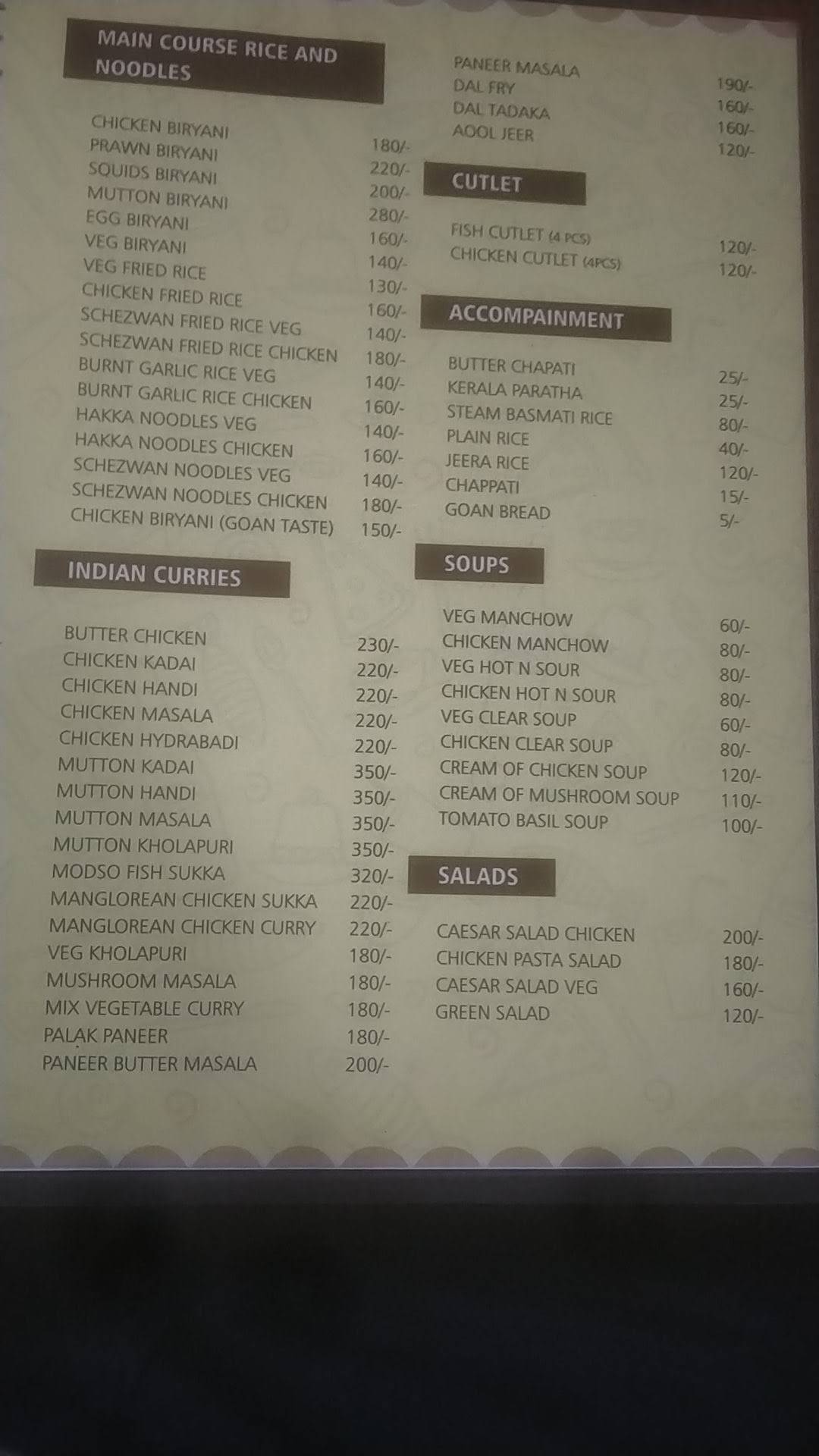 Prime Kitchen menu