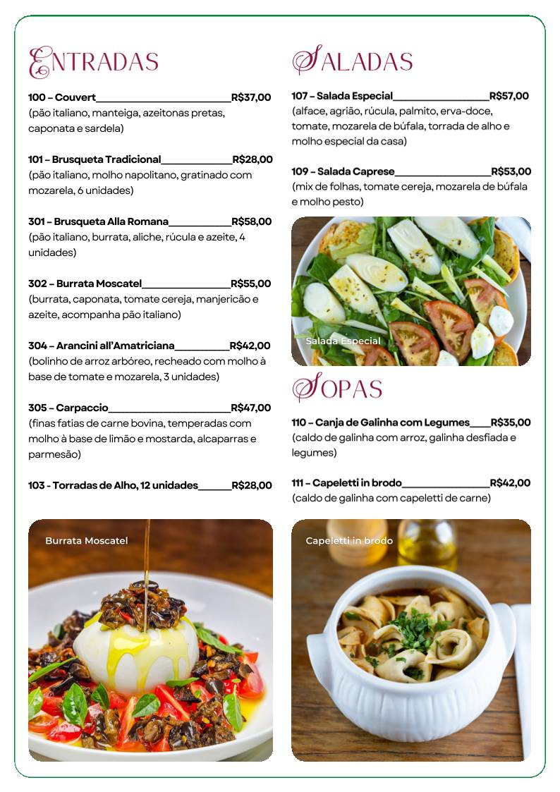 Moscatel Osteria cardápio