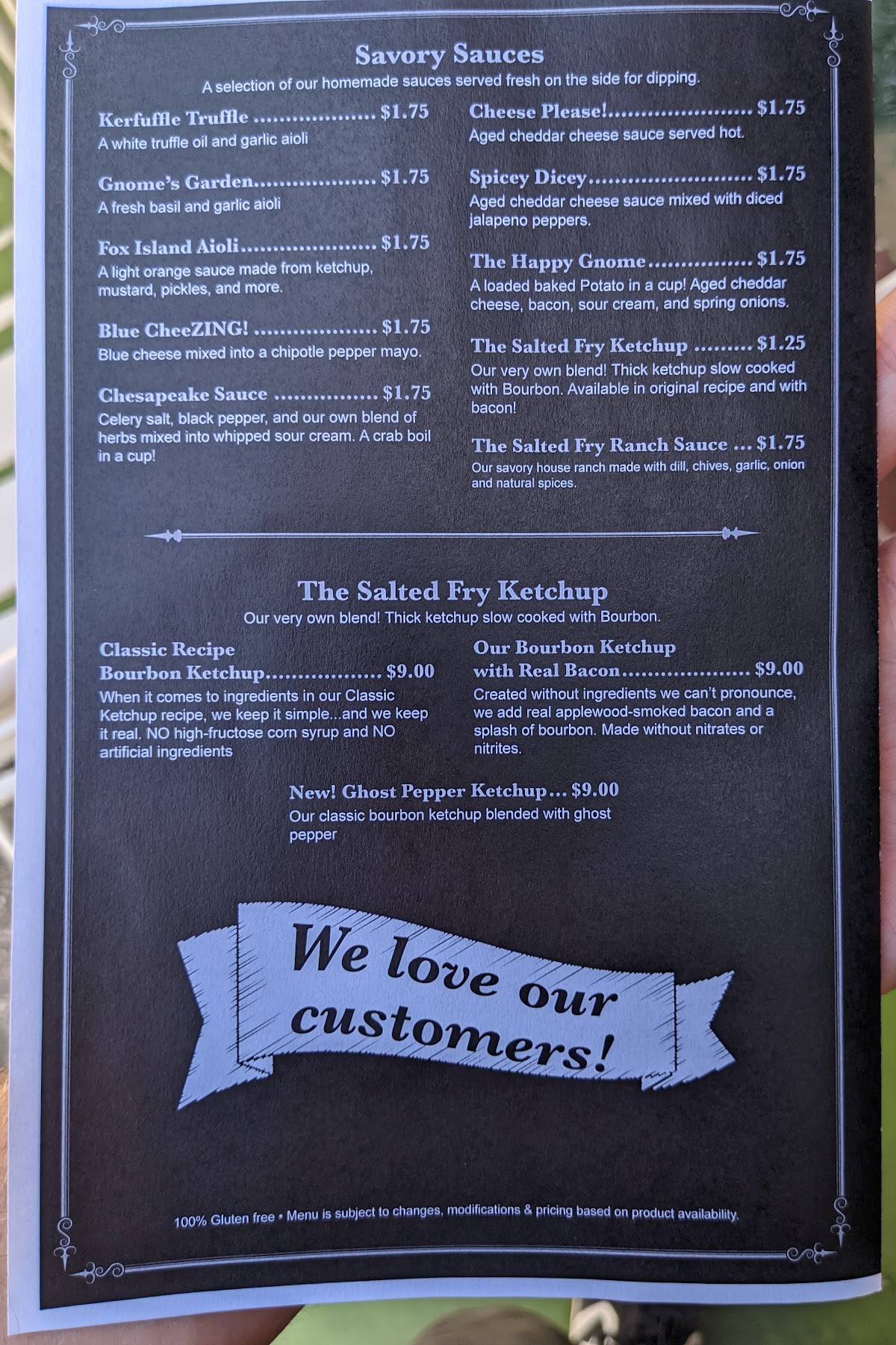 Menu at The Salted Fry restaurant, Mount Dora