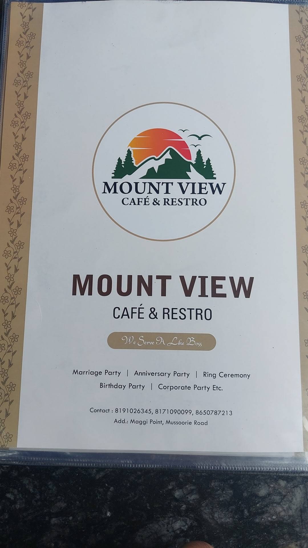 Mount View Cafe& Restro menu