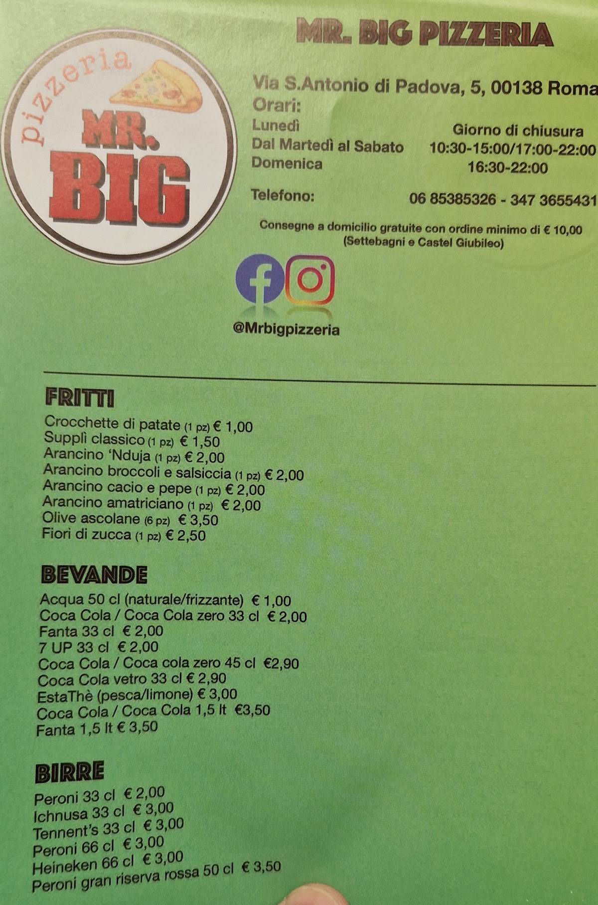 Menu di Mr. BIG PIZZERIA 