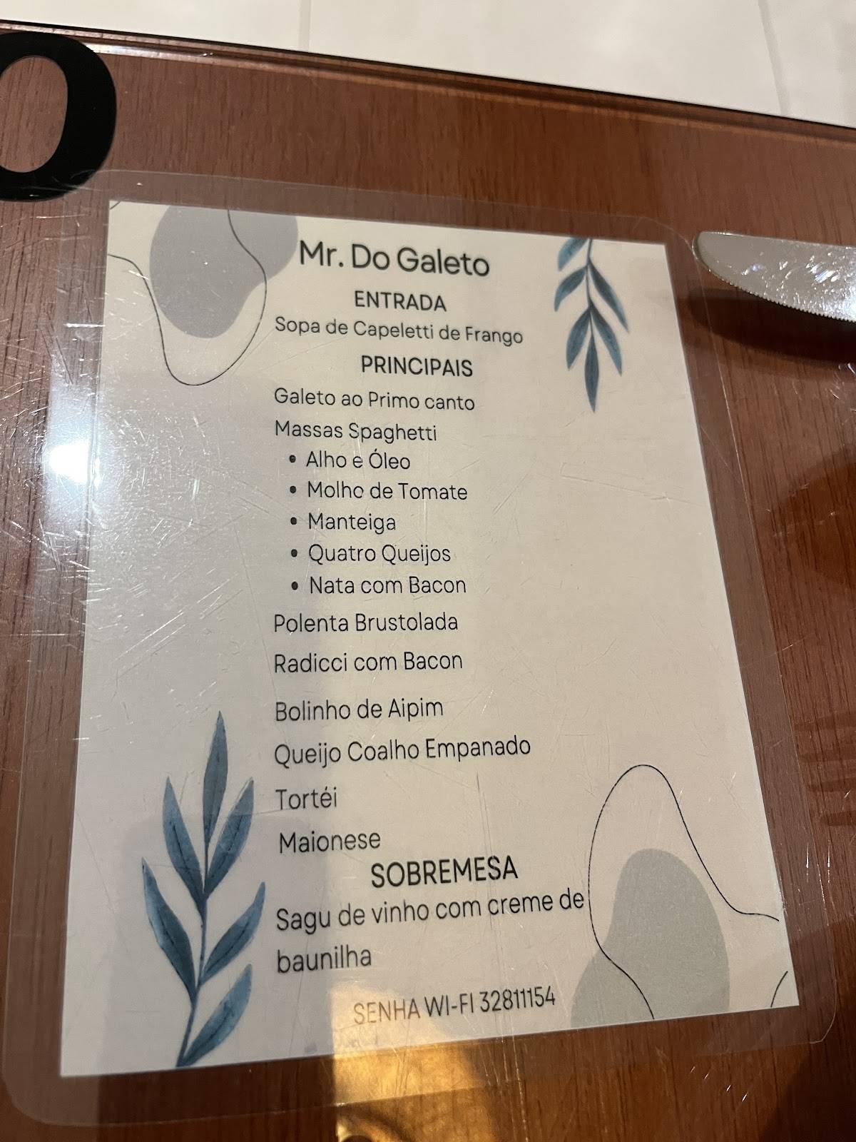 Mr. do Galeto cardápio