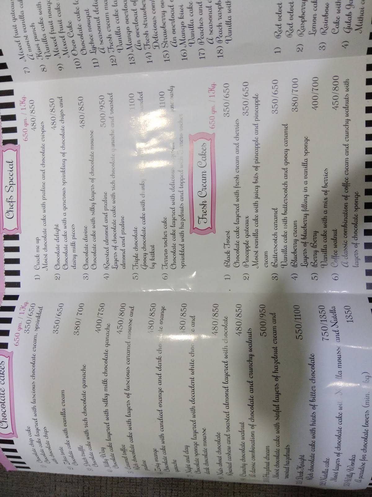 Bonnie's Bakery menu