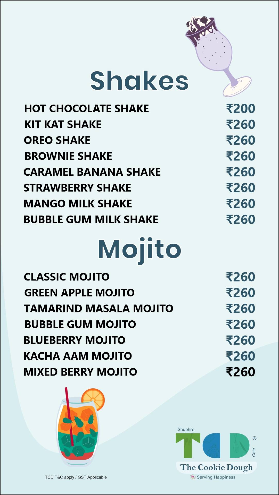 The Cookie Dough Cafe menu