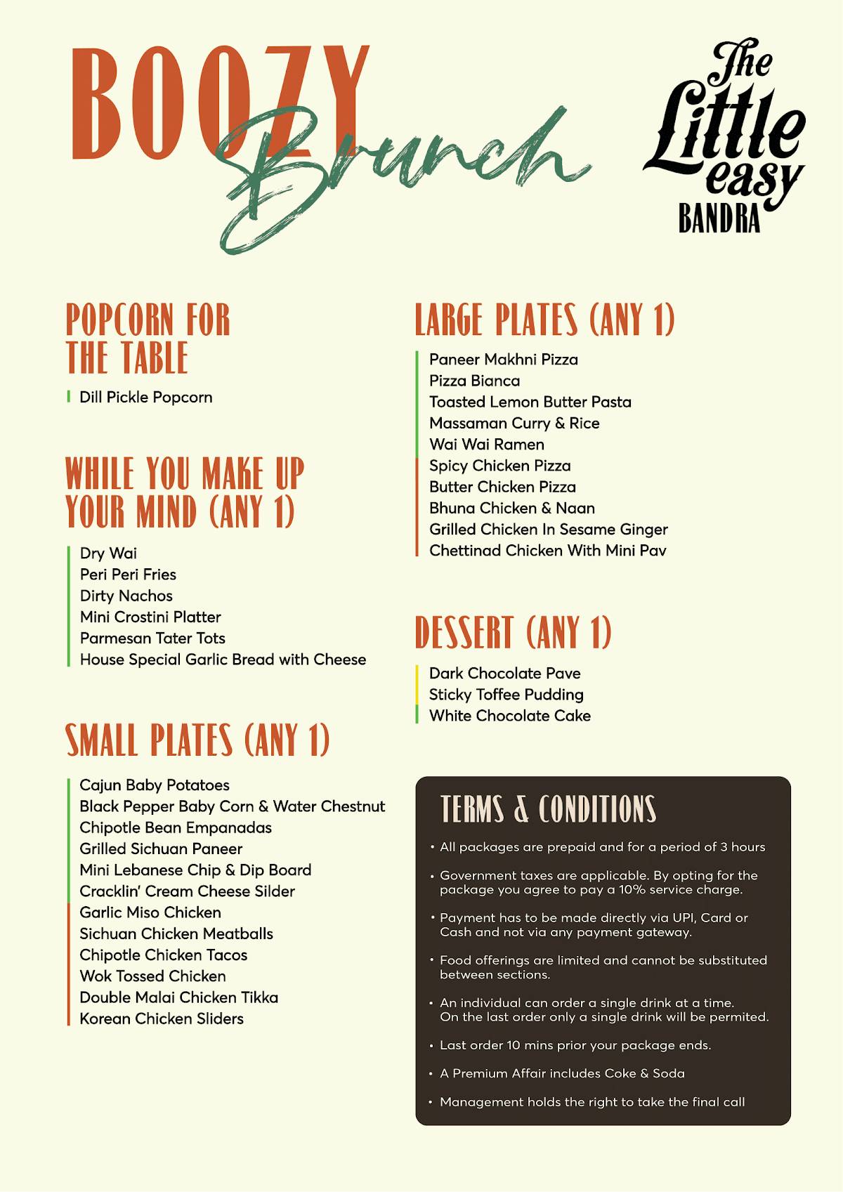 The Little Easy menu