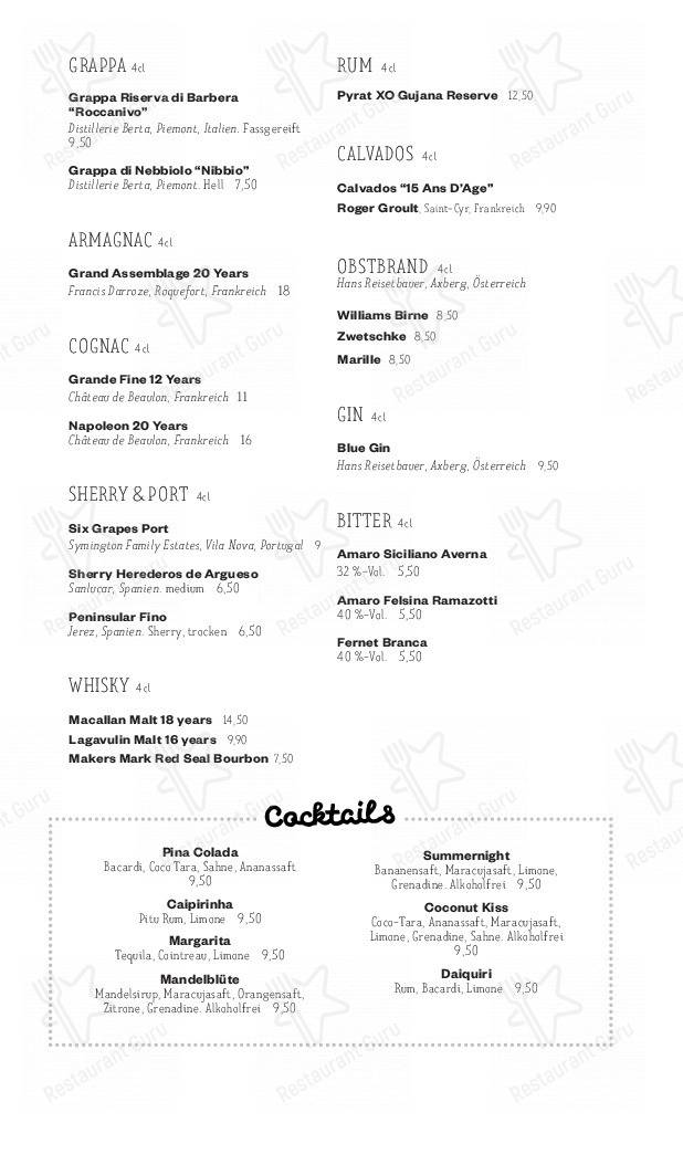 Menu pour Prinz Myshkin dans Munich