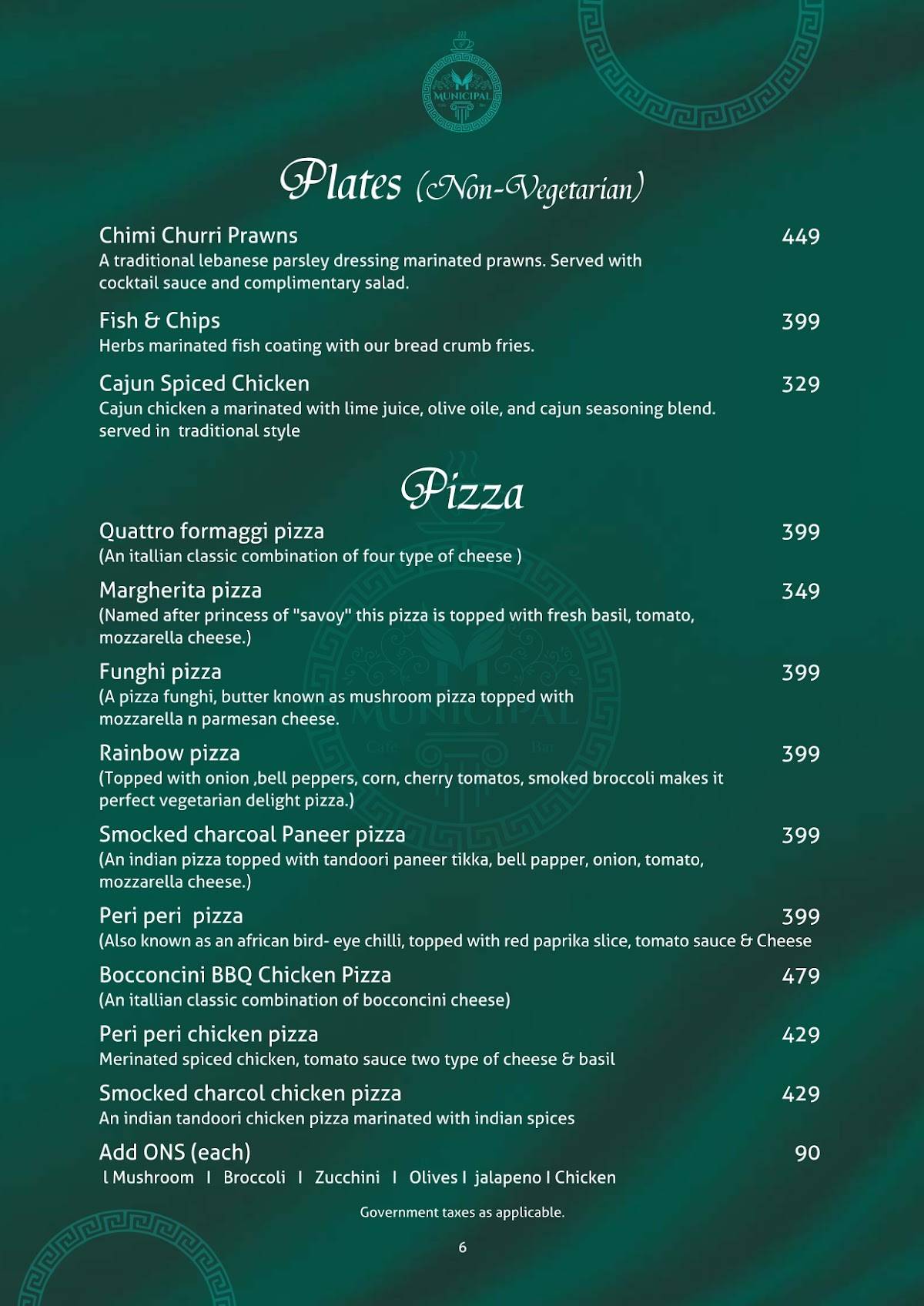 Municipal Cafe Bar menu