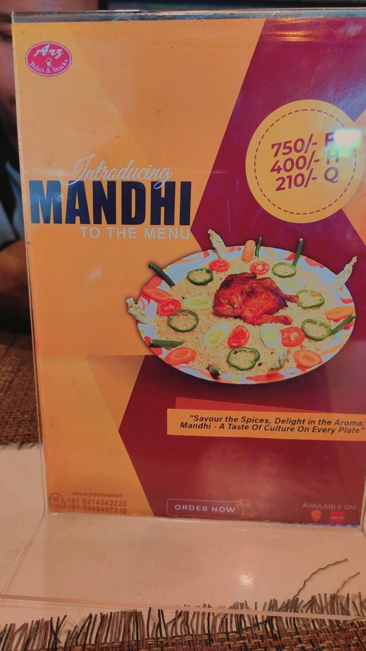 Arz bakes & Restaurant menu