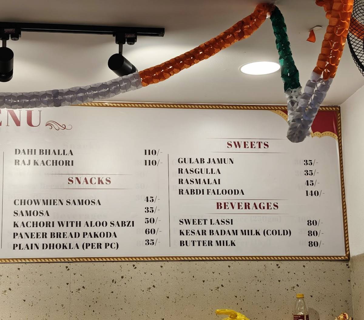 NATRAJ CHOLE BHATURE menu