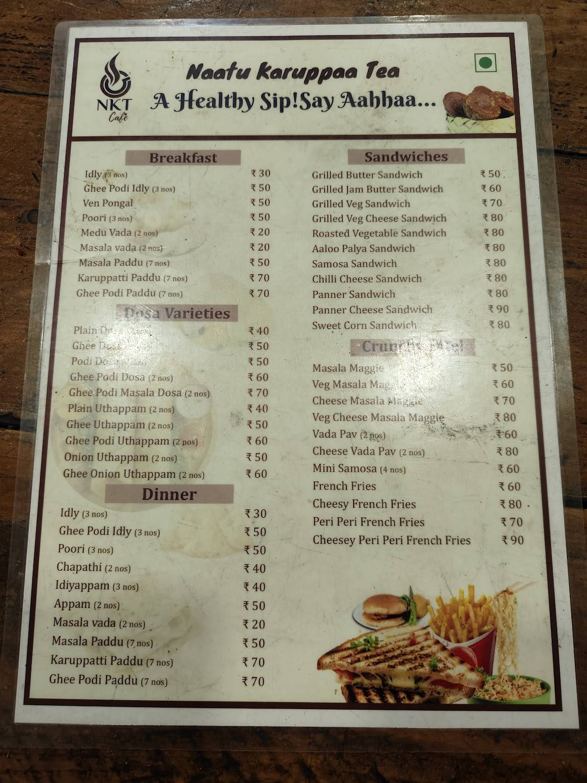 NKT Cafe menu