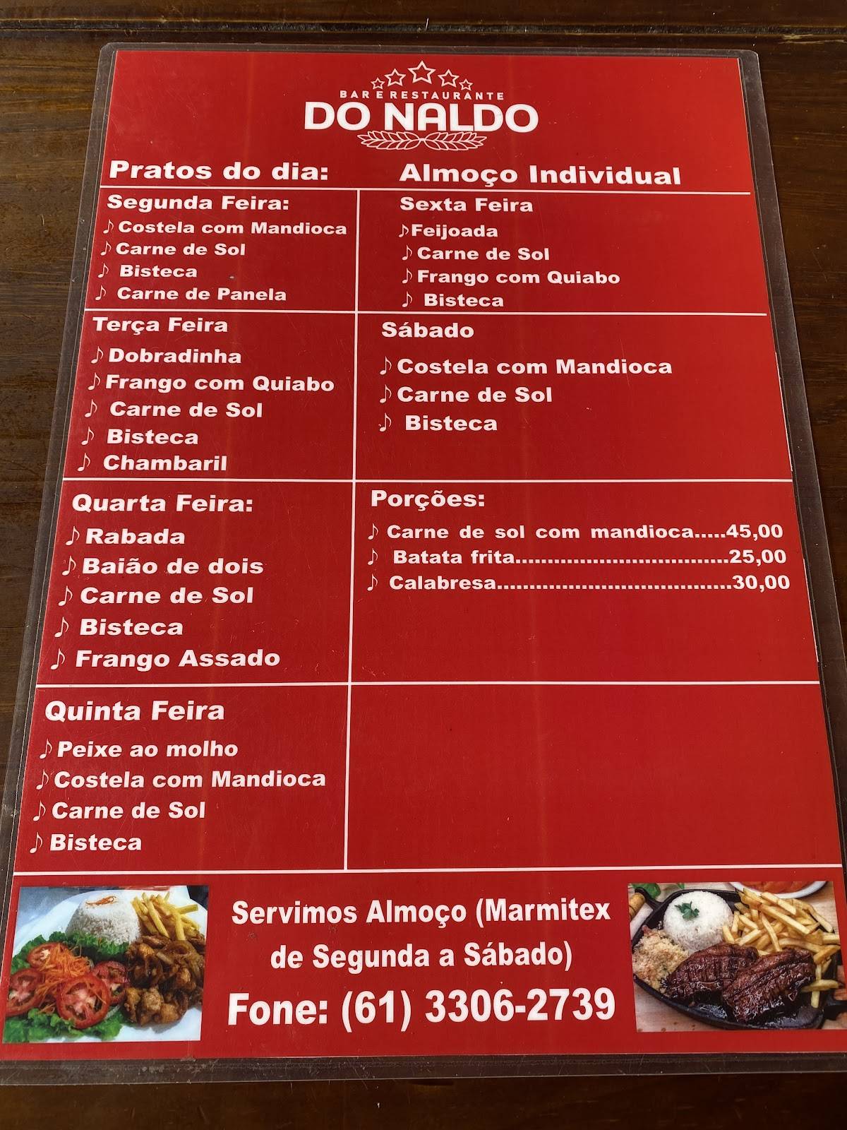 Bar do Naldo cardápio