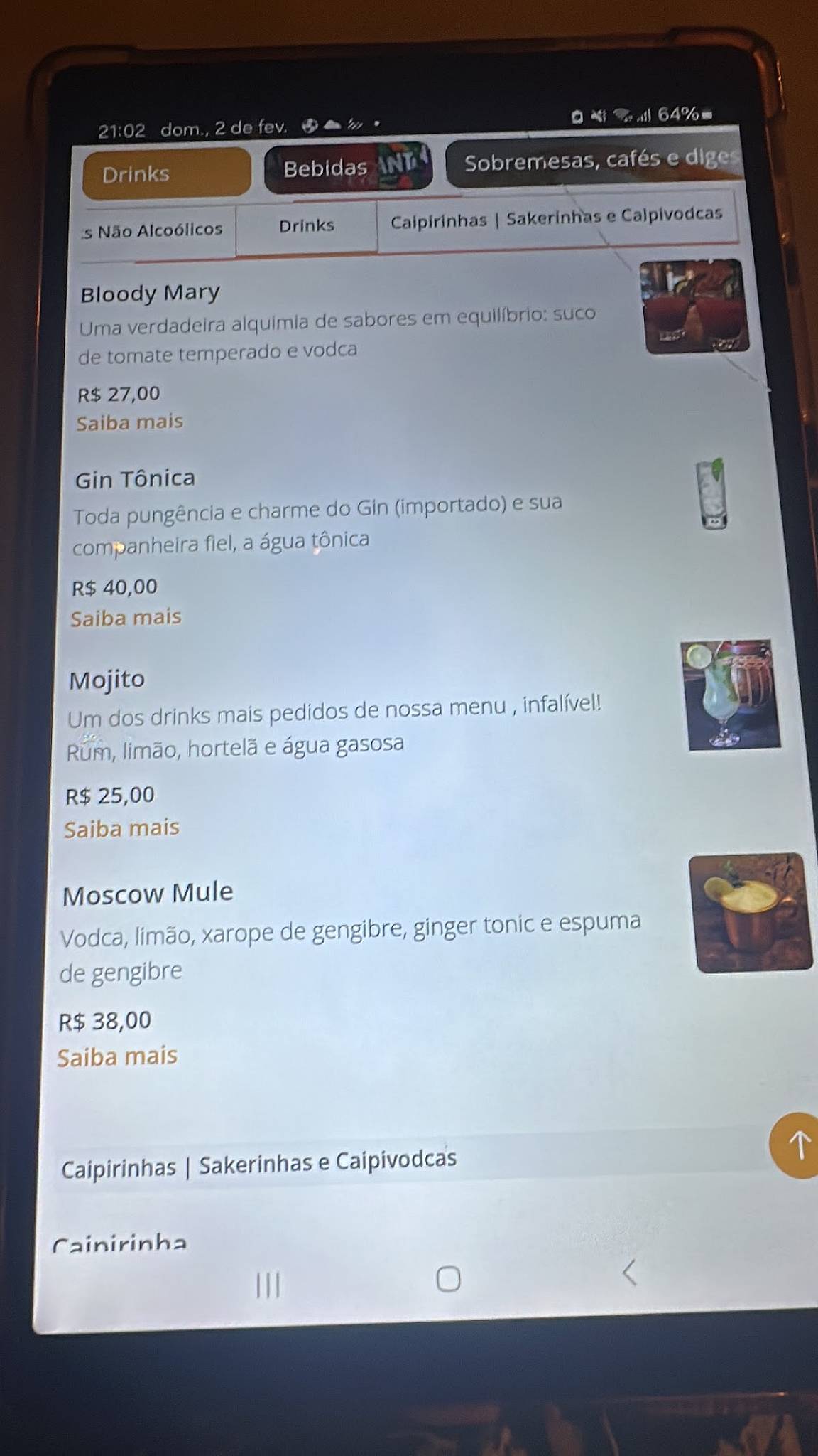 Nam Thai cardápio