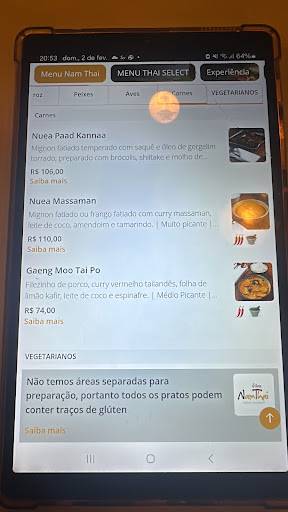 Nam Thai cardápio