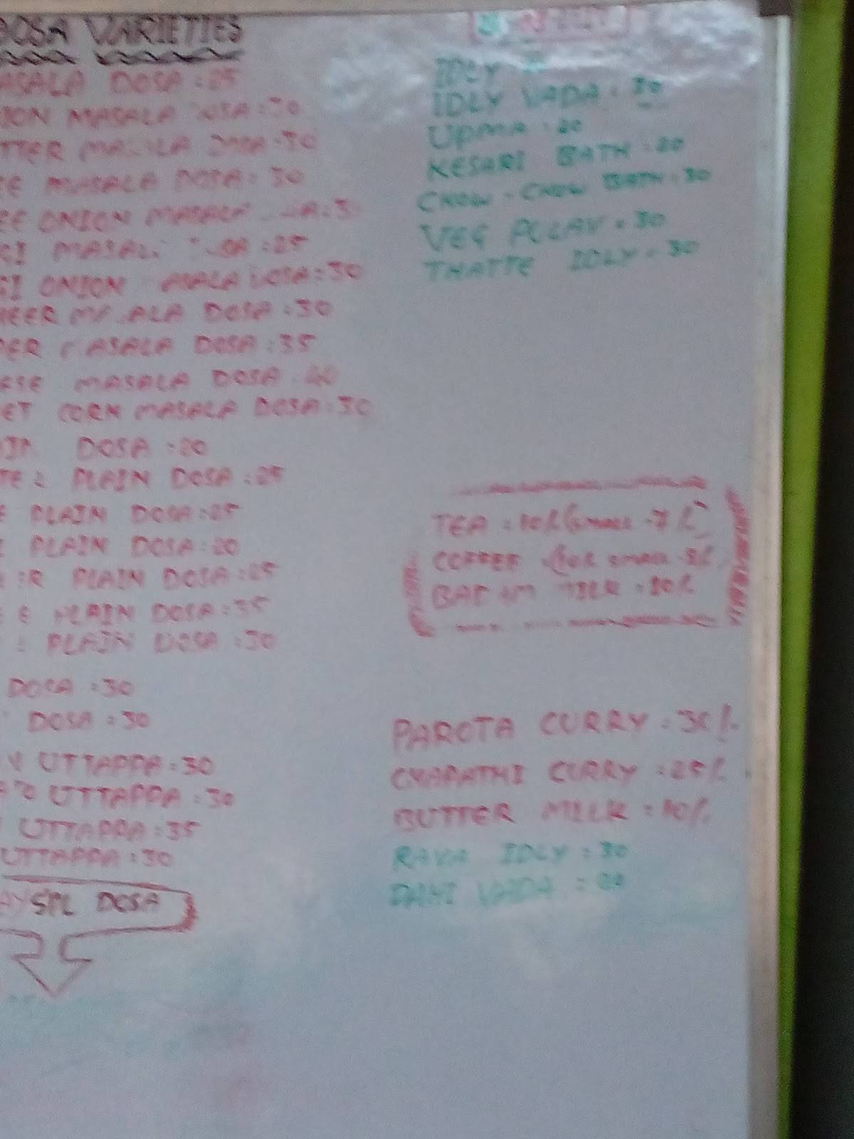 Narayana hospital Canteen menu