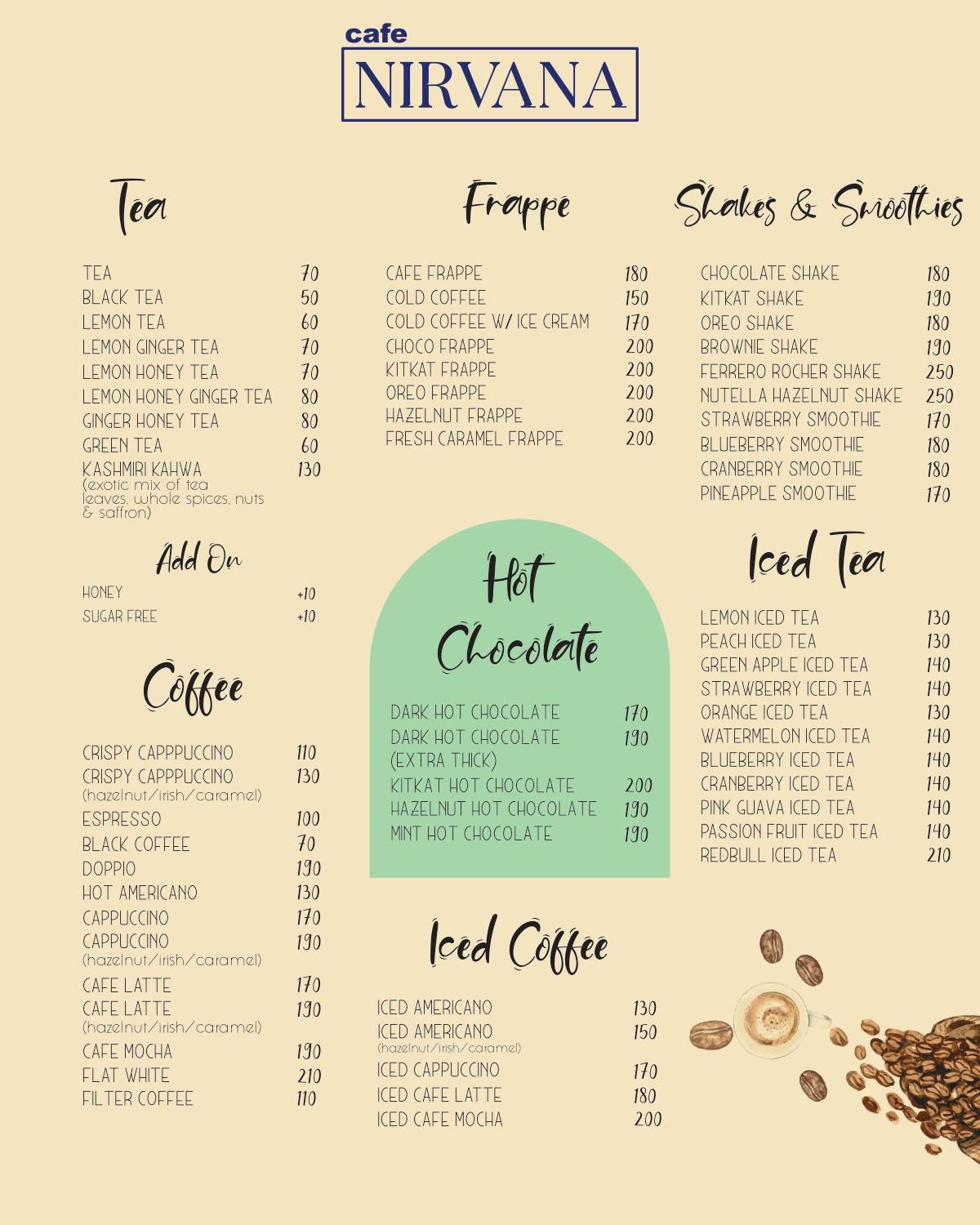 Cafe Nirvana menu
