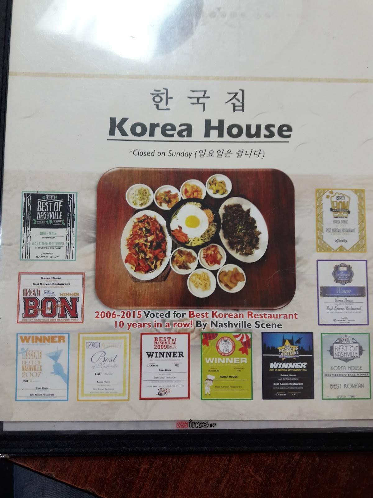 Menu at Korea House Restaurant, Nashville