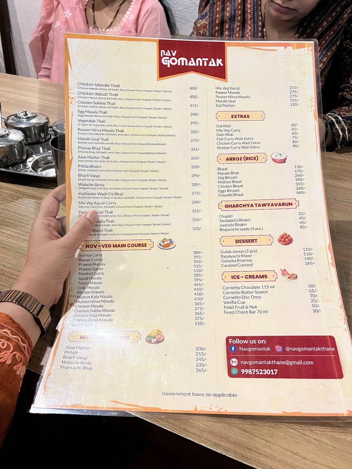 Nav Gomantak Seafood Restaurant Panchpakhadi menu