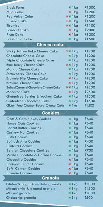 Neeru Mittal's Patisserie menu