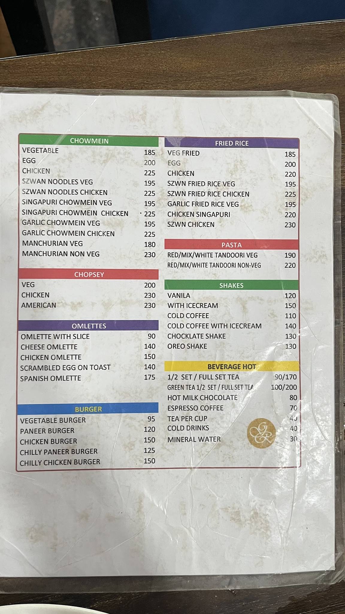 The Garden Restaurant menu