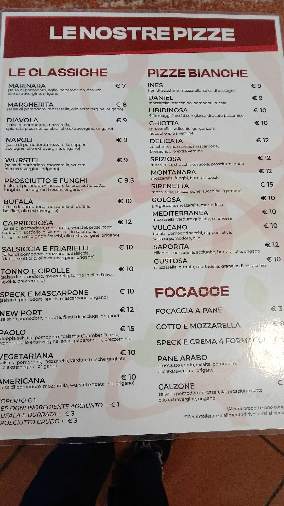 Menu di Newport Osteria Pizzeria Bar 