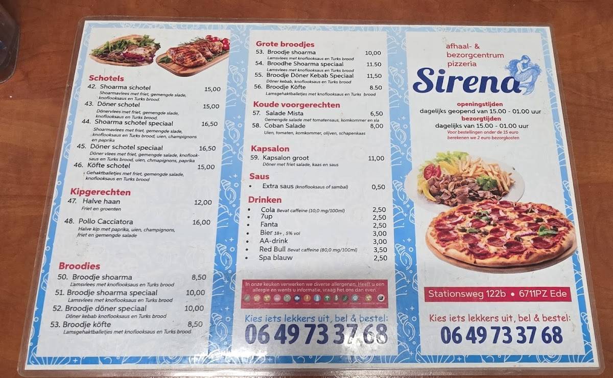 Menu de Nieuwe Sirena