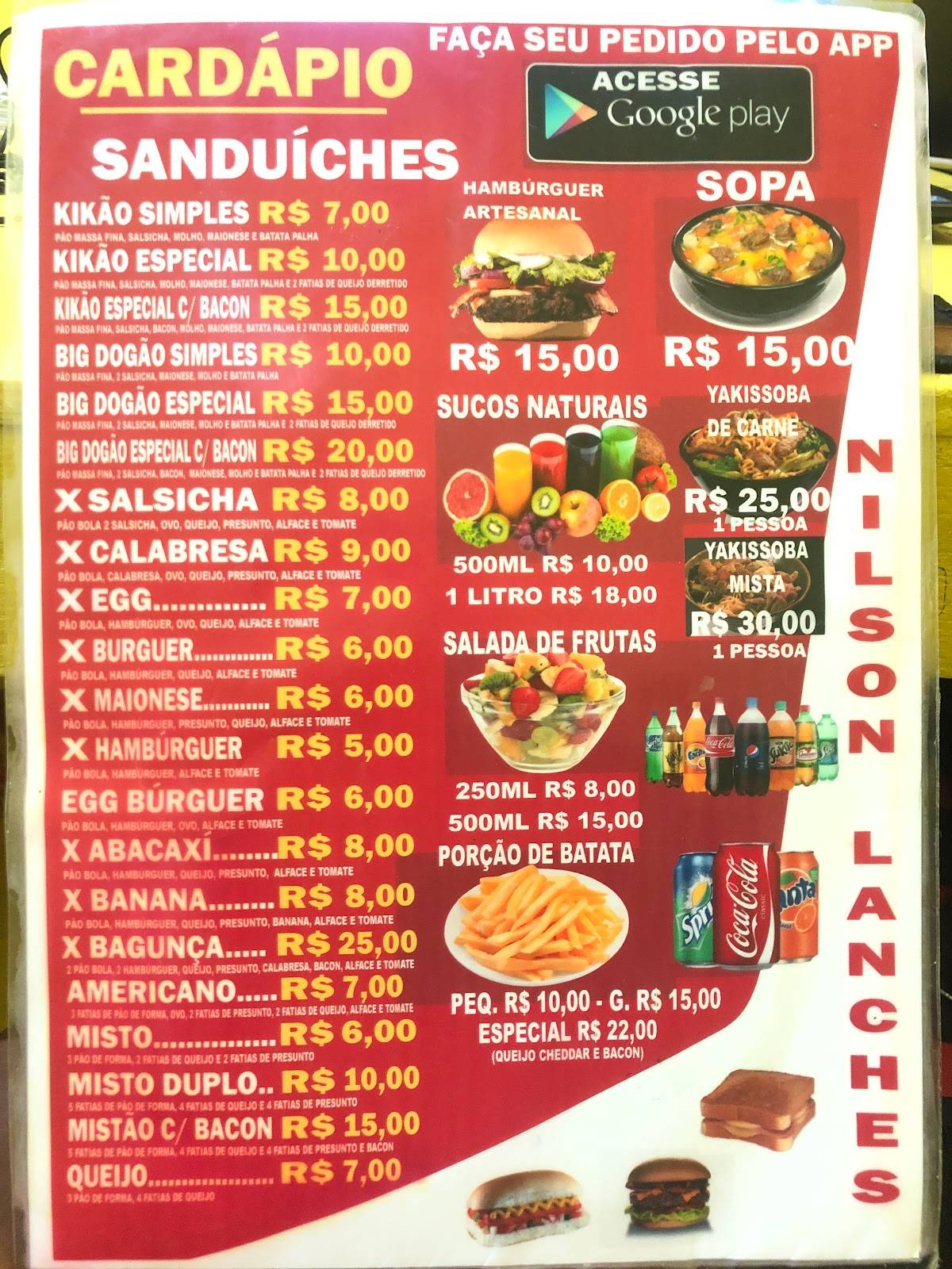 Nilson Lanches Fast Food cardápio