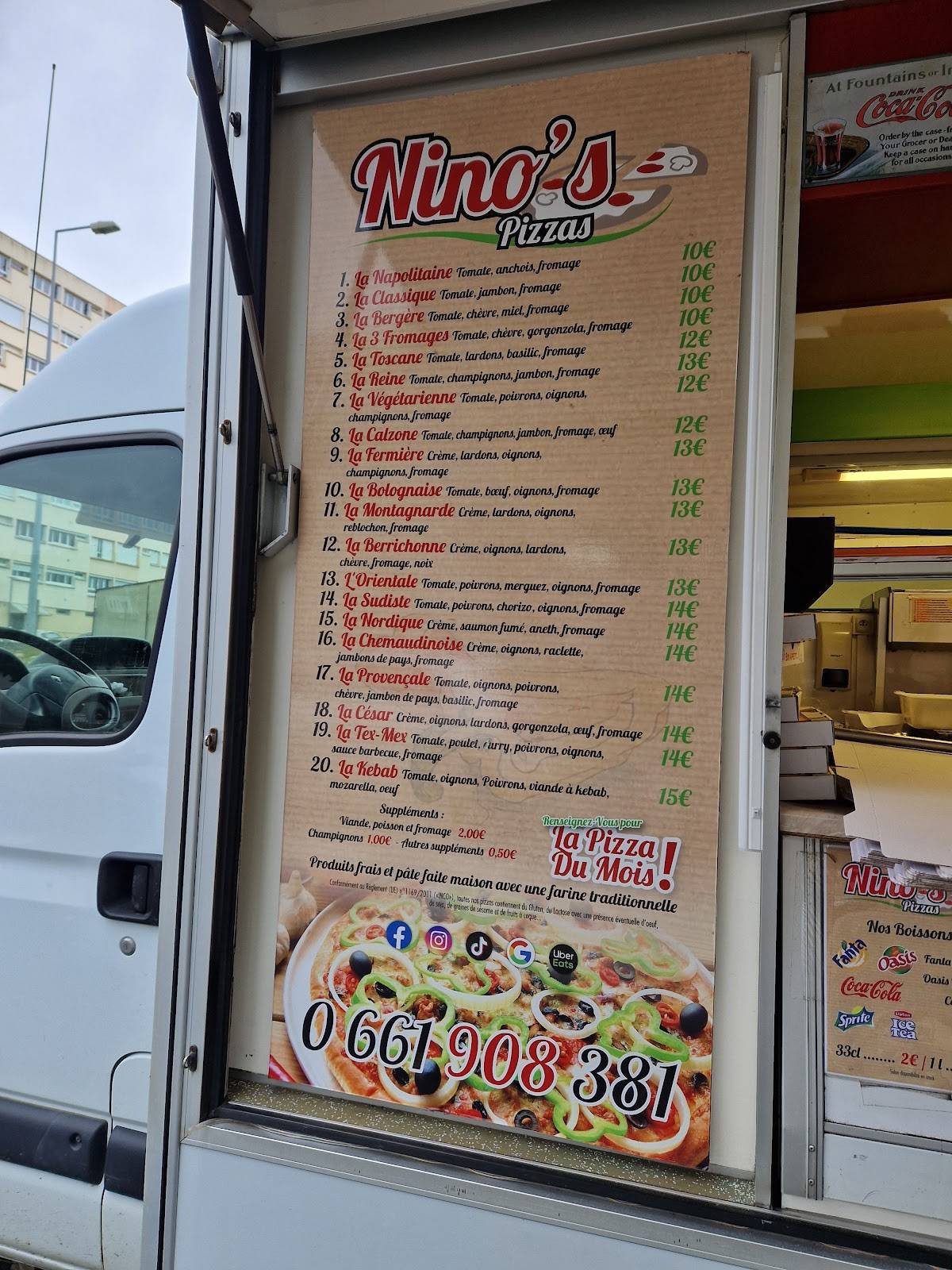 Menu au Nino's Pizzas pizzeria, Châteauroux