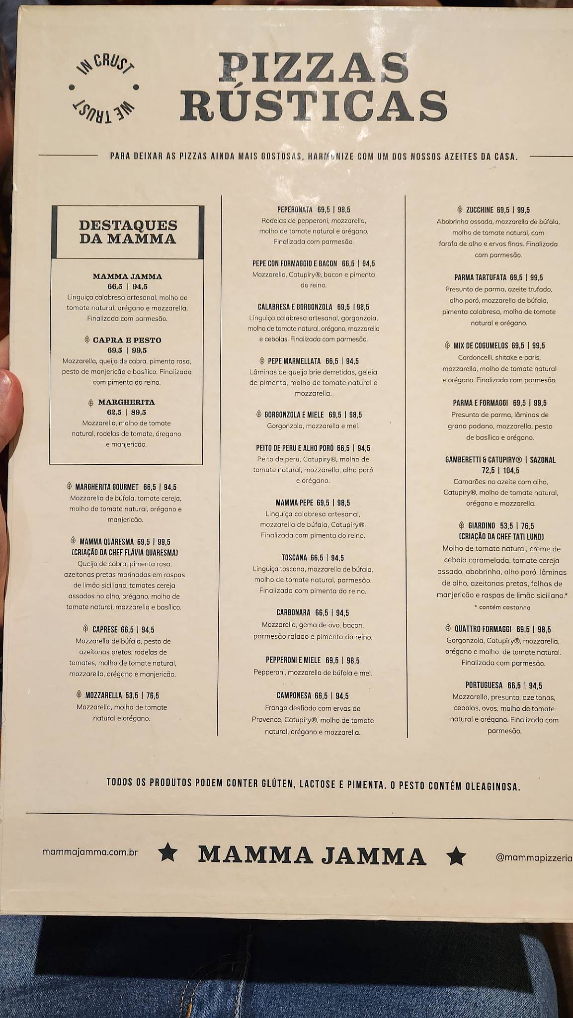 Mamma Jamma Plaza Shopping cardápio
