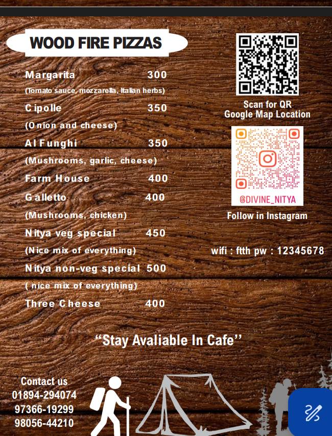 Nitya cafe menu