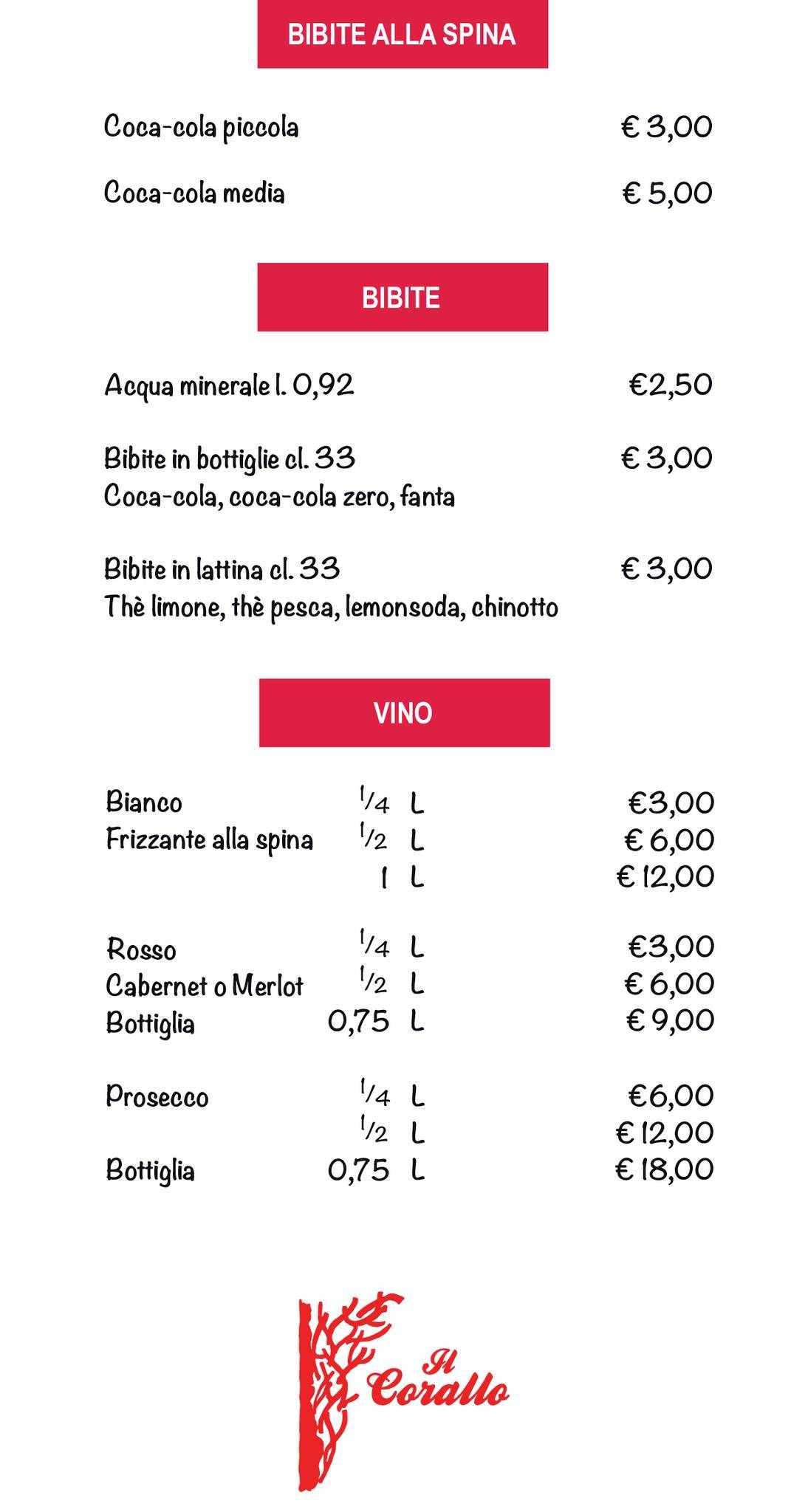 Menu di Pizzeria Il Corallo 