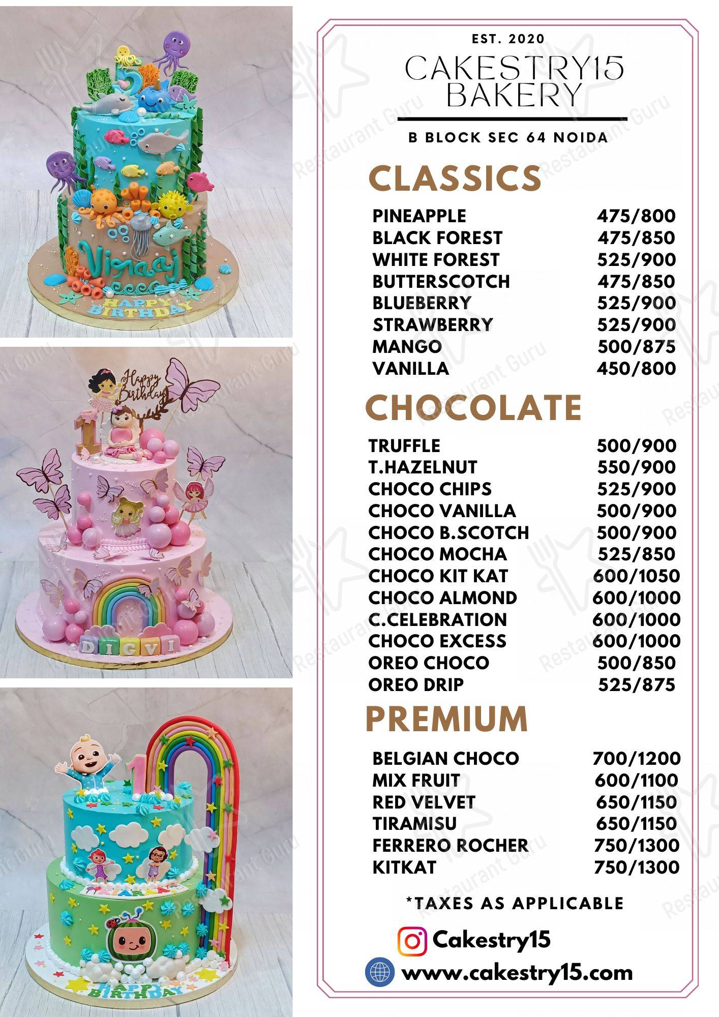 Cakestry15 menu