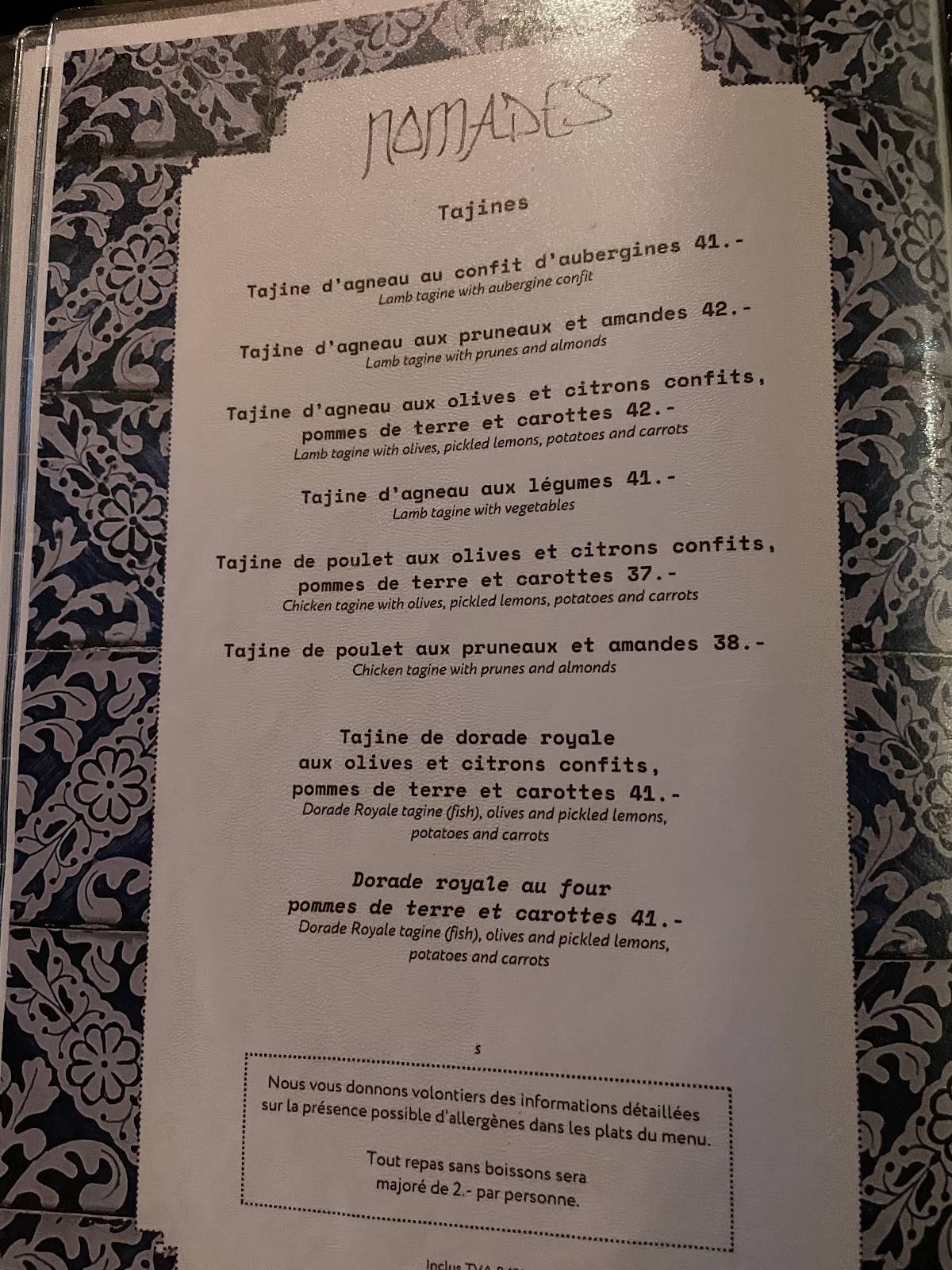 Menu di Nomades 