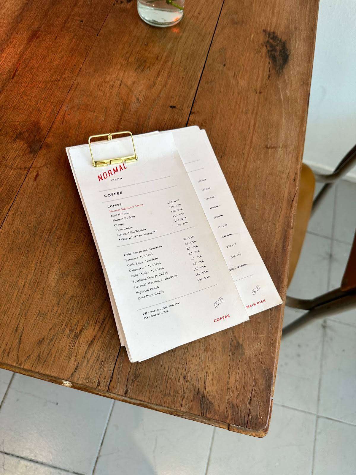 Menu at Normal Cafe, Bangkok