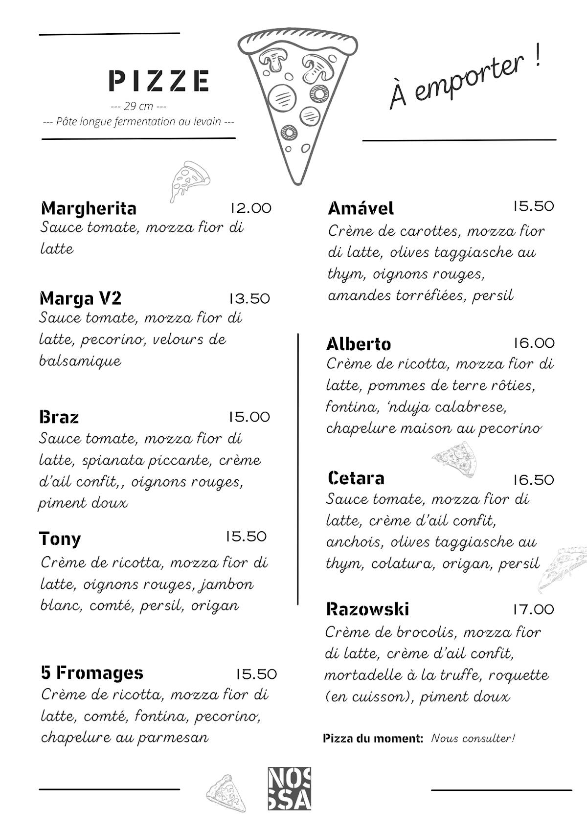 Menu de Nossa Pizzeria & Bar à Vins