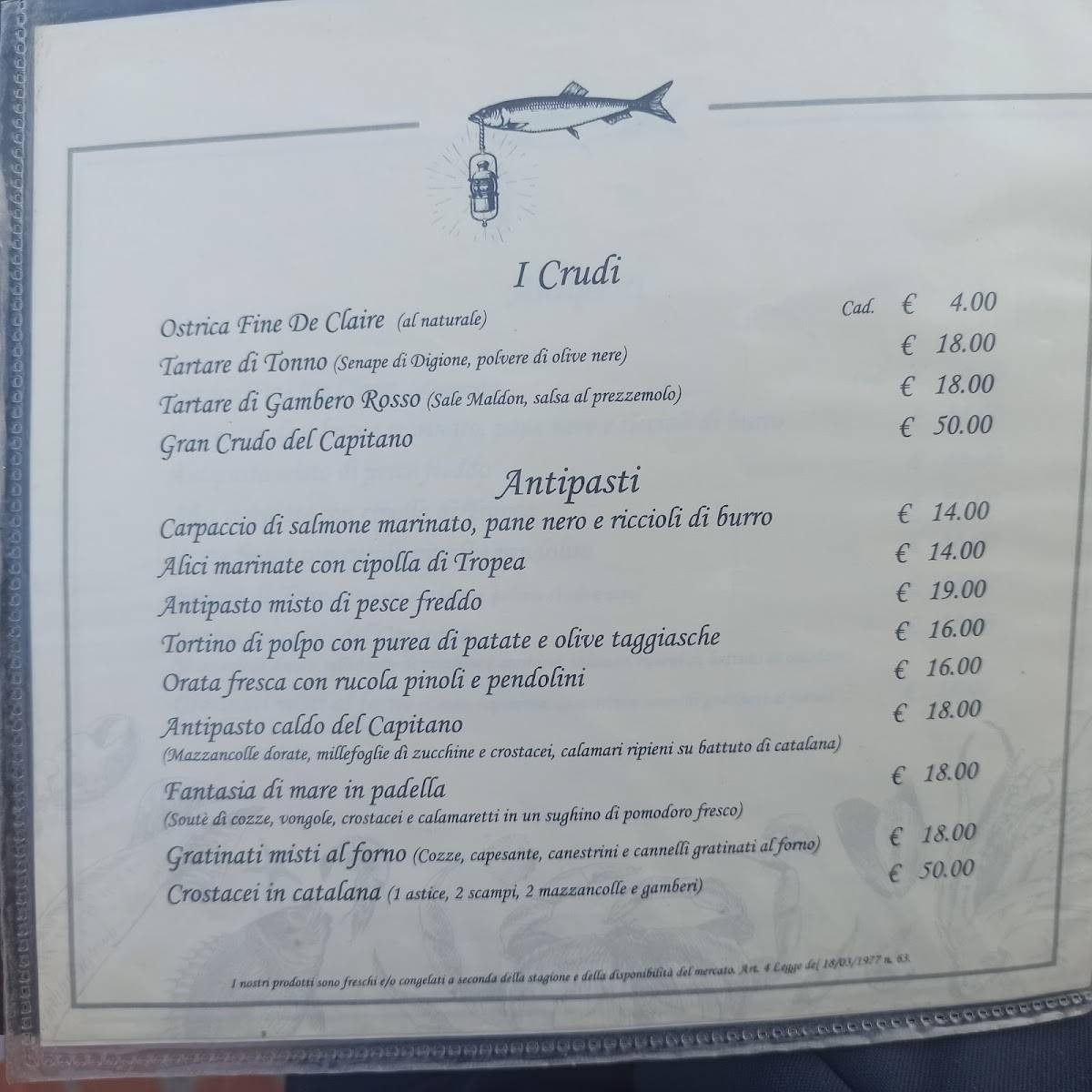 Menu di O Capitano Mio Capitano 
