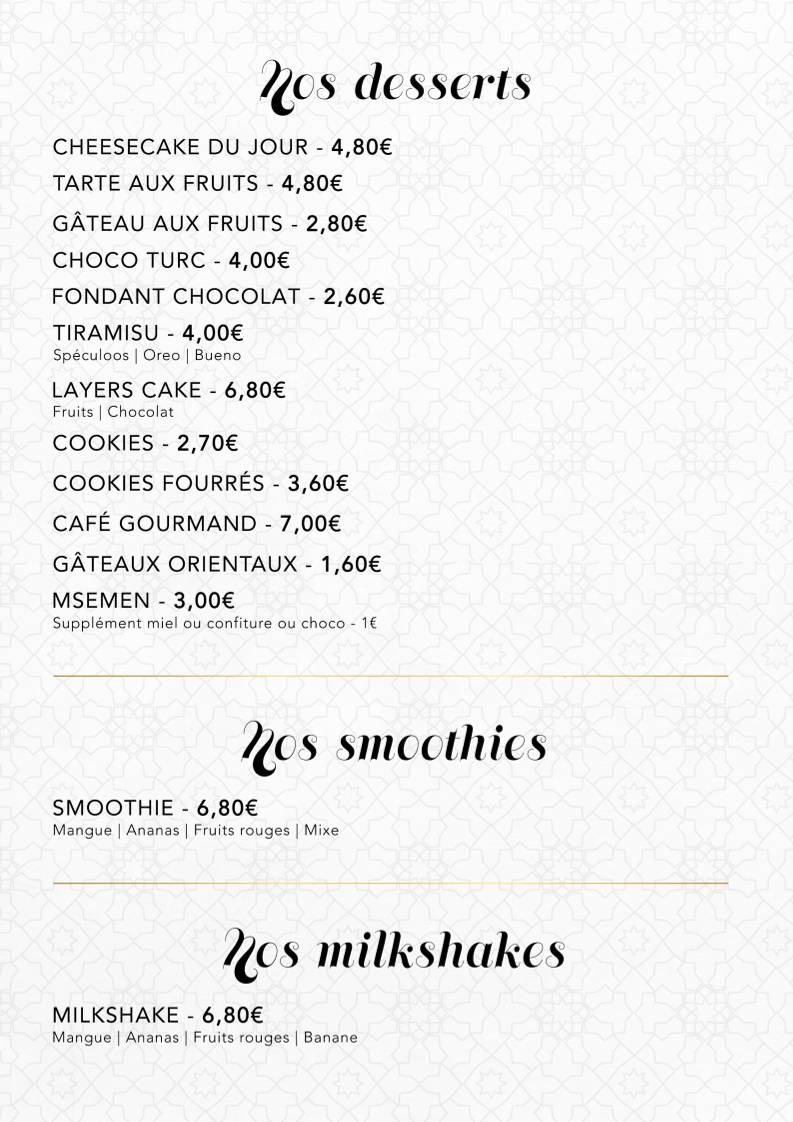 Menu de O'Couscous