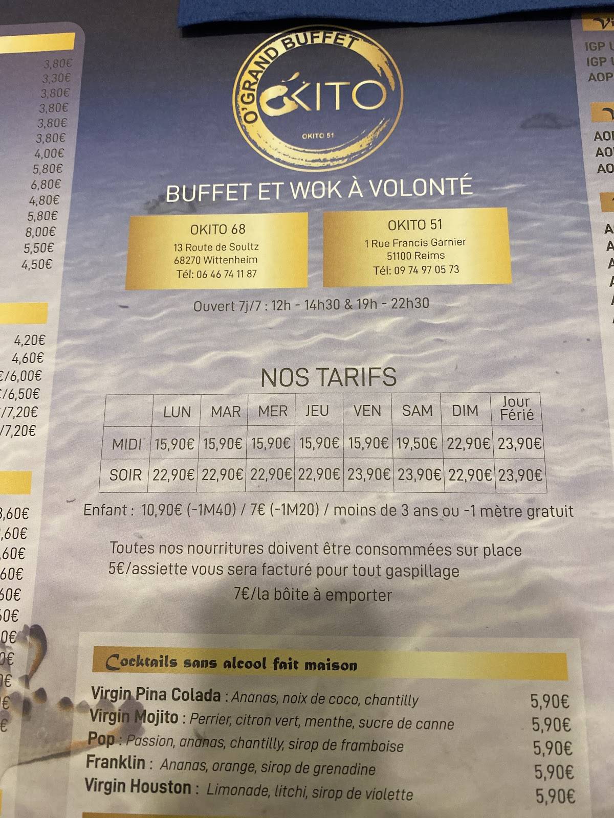 Menu de O'Grand Buffet