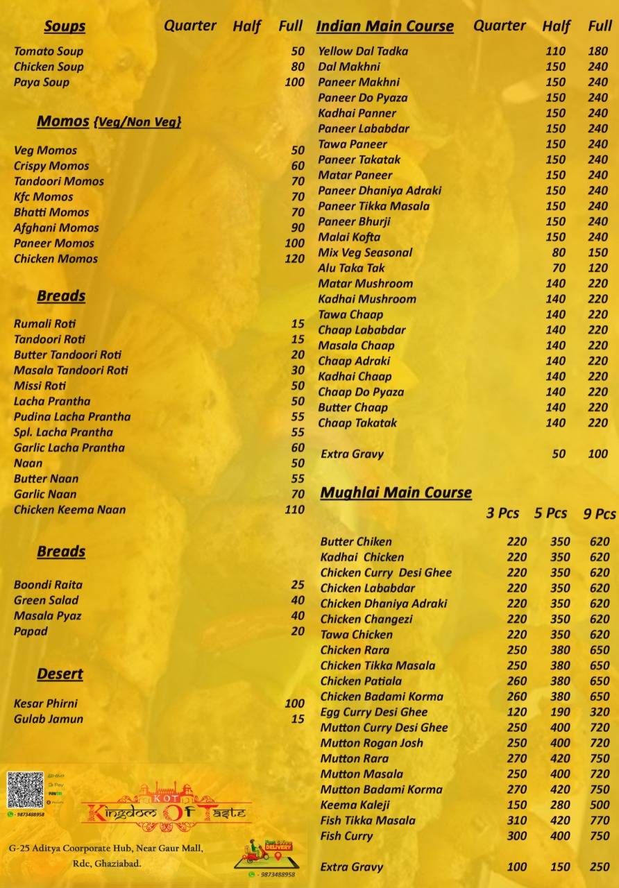ORIGINAL KINGDOM OF TASTE menu