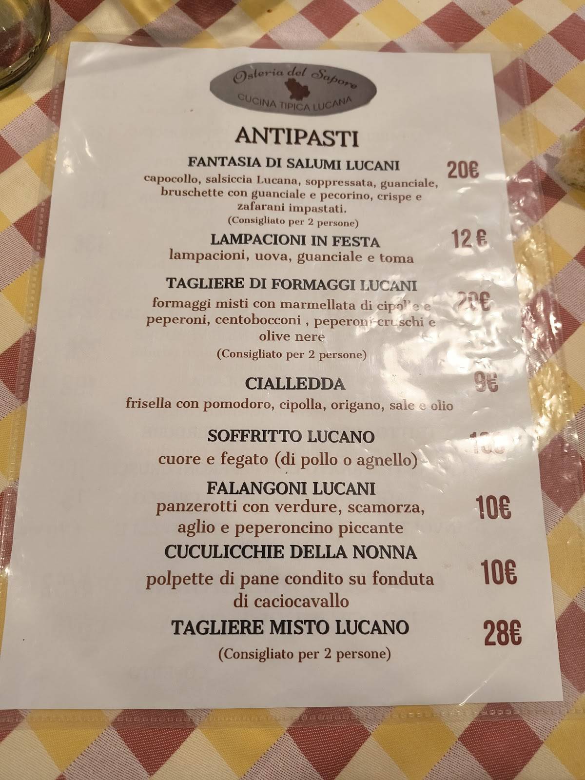 Menu di OSTERIA DEL SAPORE 