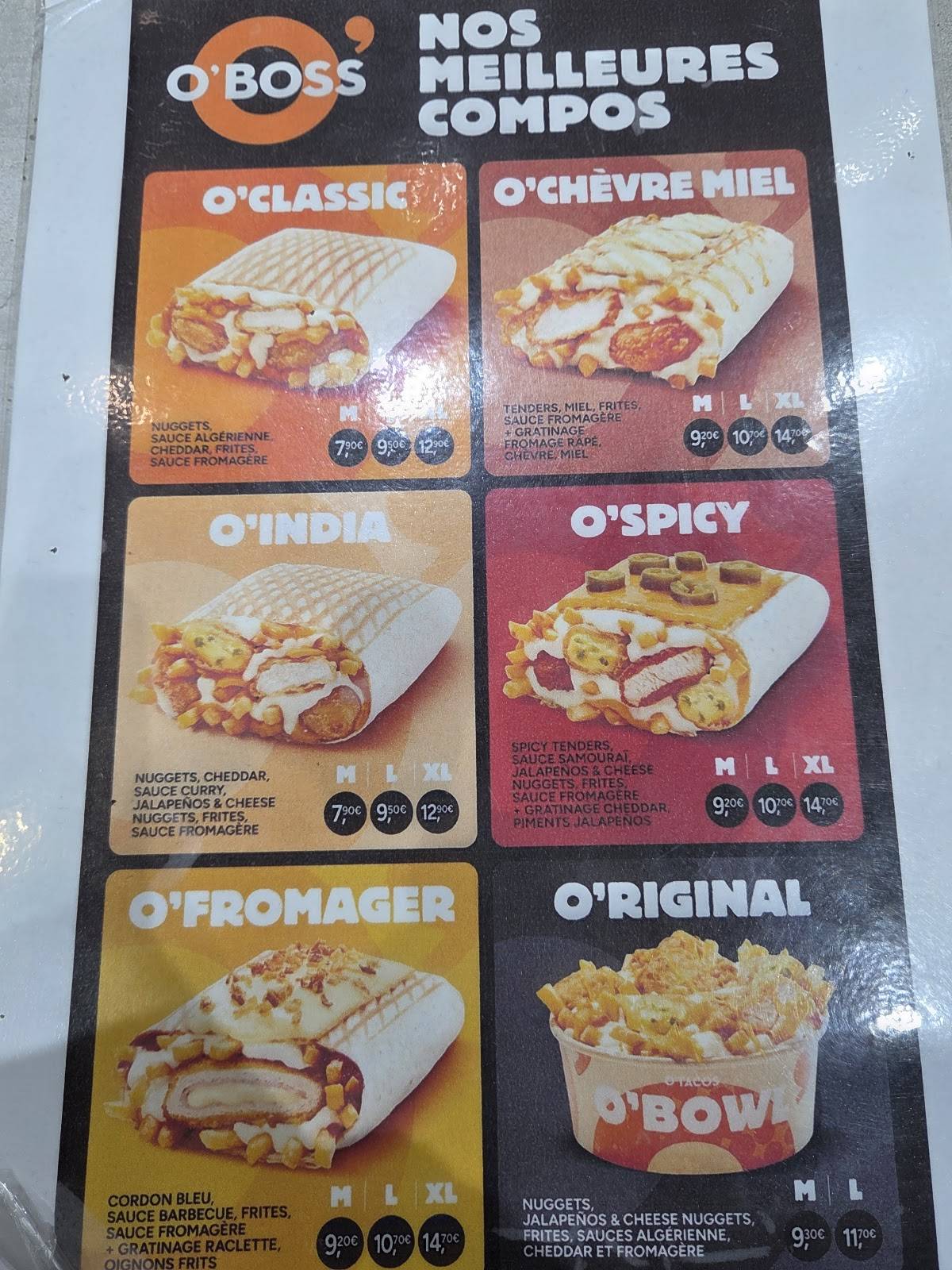 Menu de O'Tacos Lens
