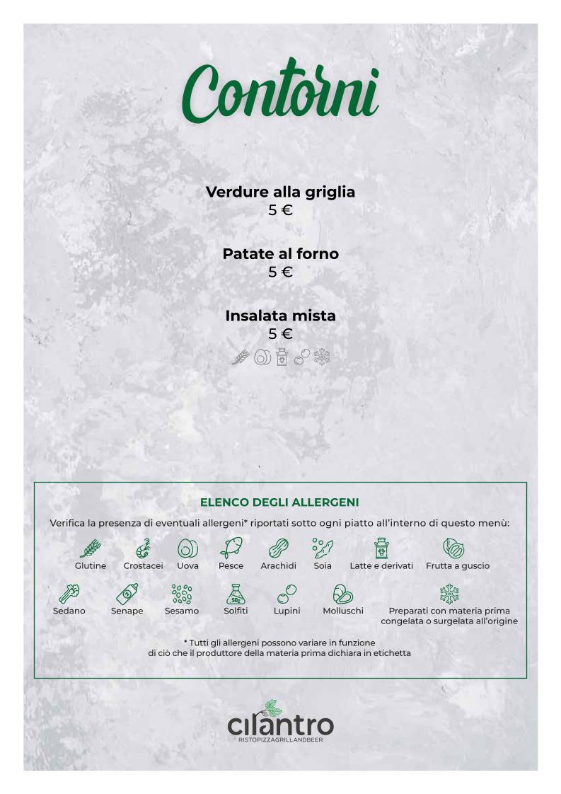 Menu di Cilantro - Ristorante Pizzeria Carne alla brace 