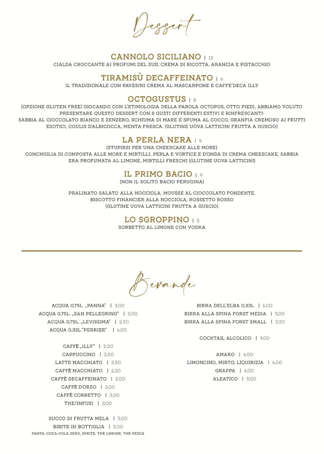 Menu di Octopus - Elba 